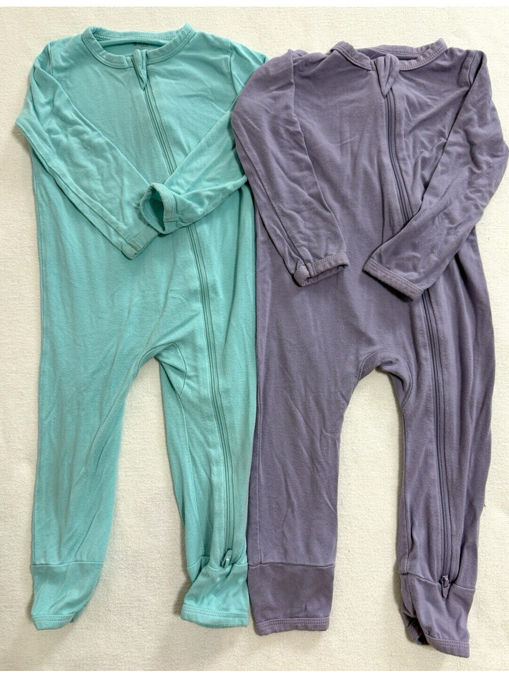 Lot of 2 Kyte Baby Bamboo Zippered Footless Pajamas 12-18 Months Mint Purple
